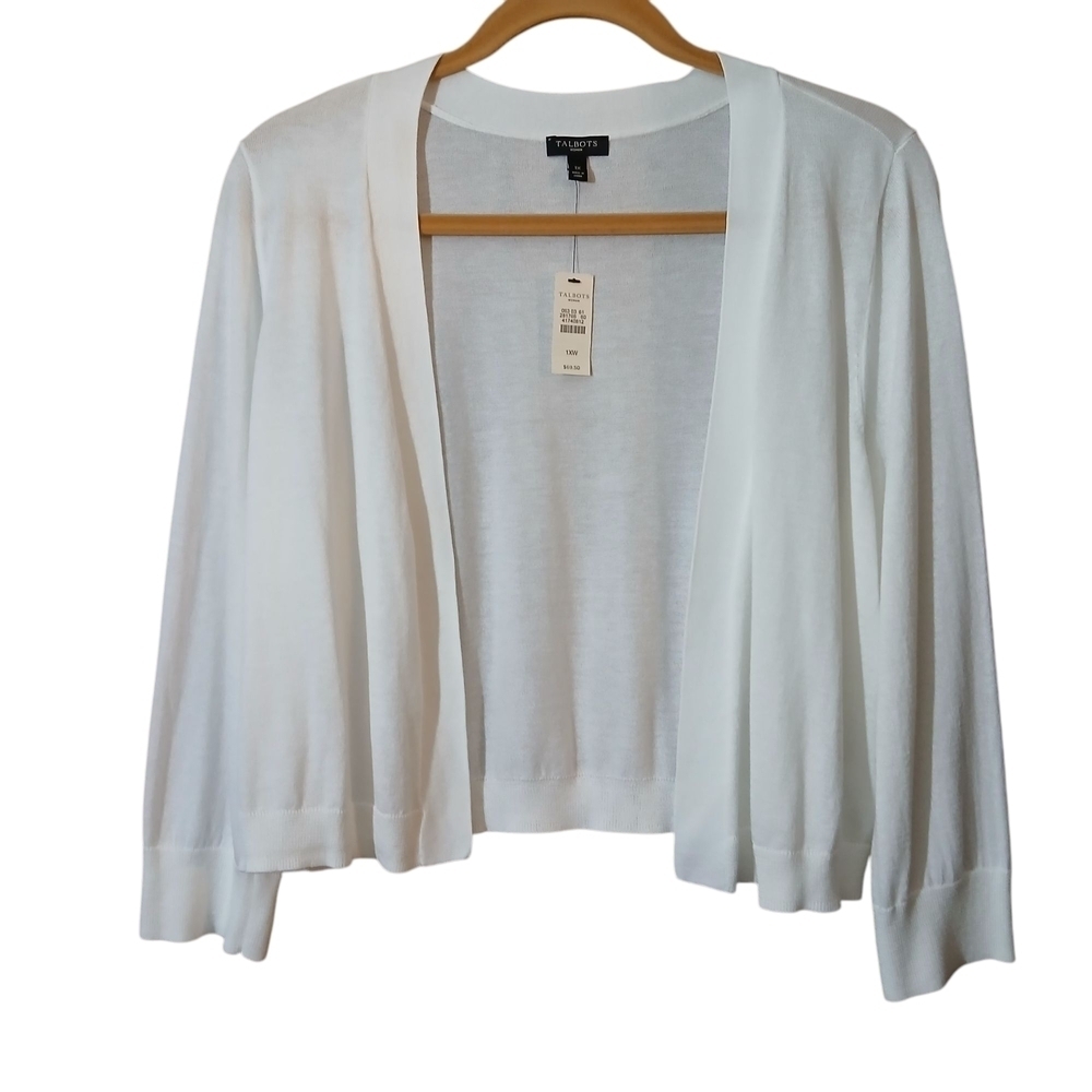 Talbots White Cardigan Sweater Open Front Lightweight Knit NWT Women's 1X
